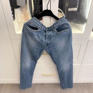 Valentino Light Blue Straight Fit Jeans with Stud Accents
